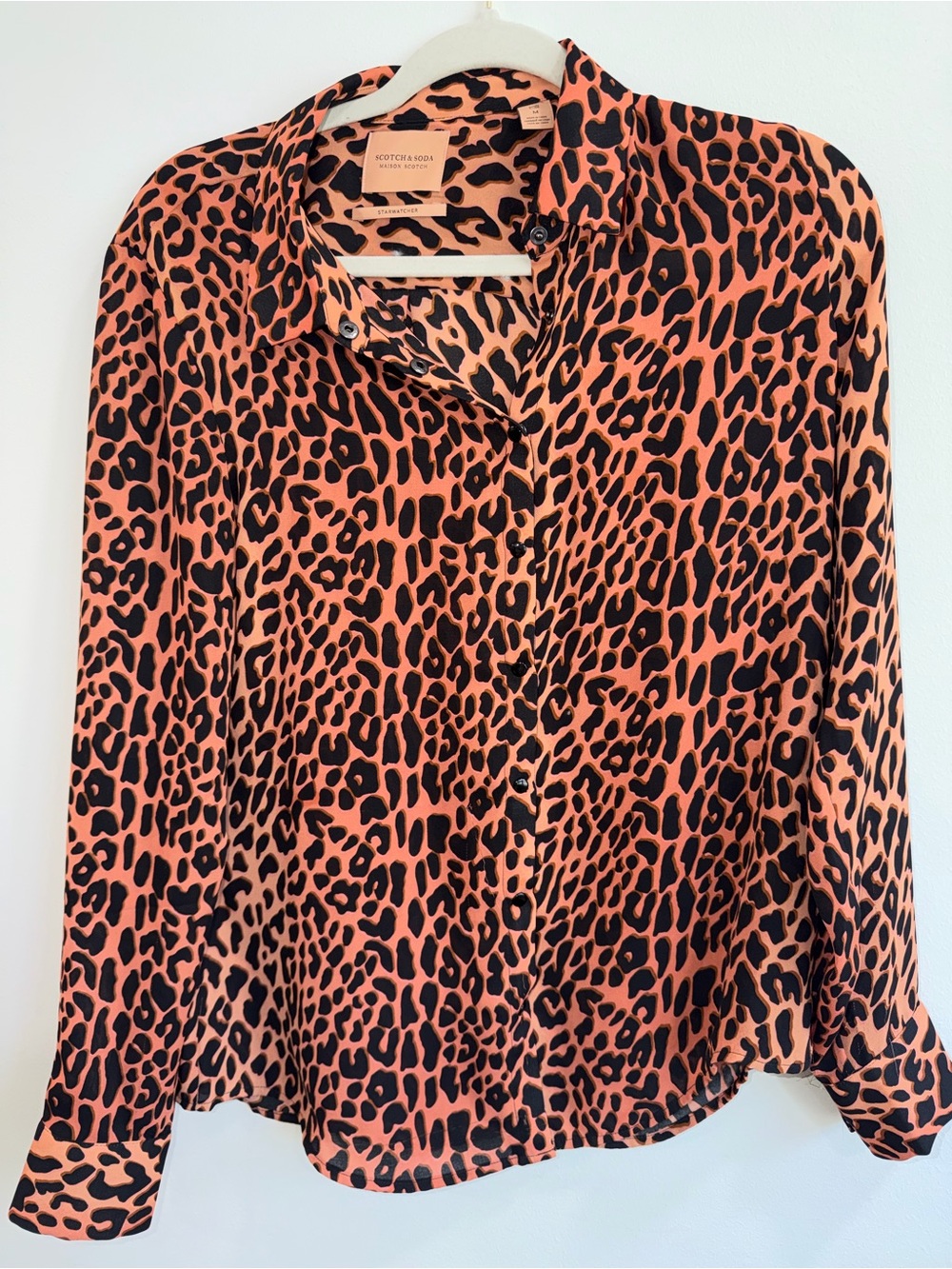 Scotch & Soda Orange and Black Leopard Print Button-Down Shirt